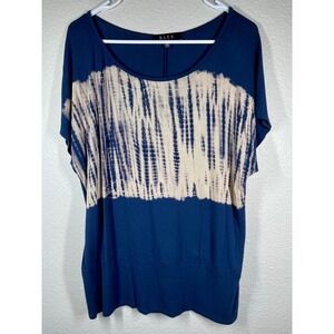 BLEU Women Navy Blue Tie Dye Rhinestone Embellished Short Sleeve Top XL Made USA